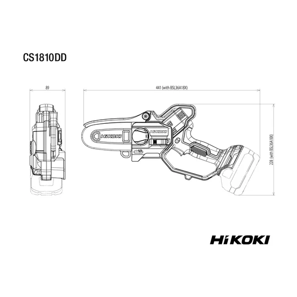 HiKOKI CS1810DDW4Z mini akumulatorowa pilarka łańcuchowa z górnym uchwytem 18 V, bez akumulatora