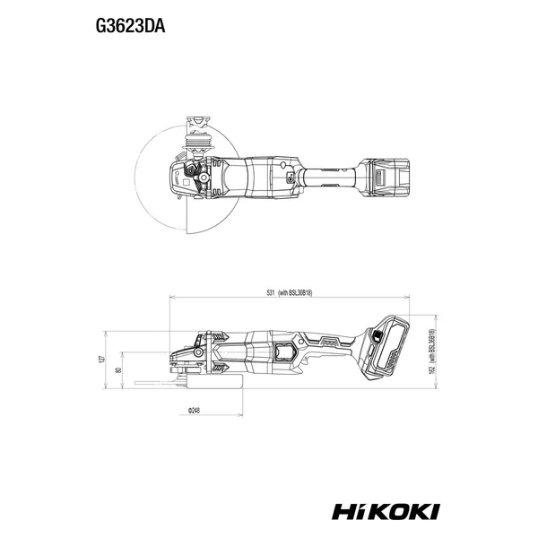HiKOKI G3623DAW4Z akumulatorowa szlifierka kątowa 36 V 230 mm, bez akumulatora