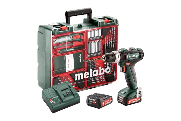 Metabo 601076870 ah + 63 szt. osprzętu PowerMaxx SB 12 Mobilny Warsztat z ładowarką SC 30 + 2 akumulatory