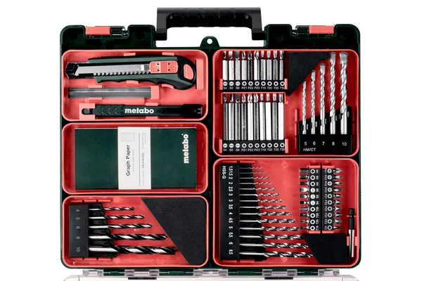 Metabo 601076870 ah + 63 szt. osprzętu PowerMaxx SB 12 Mobilny Warsztat z ładowarką SC 30 + 2 akumulatory