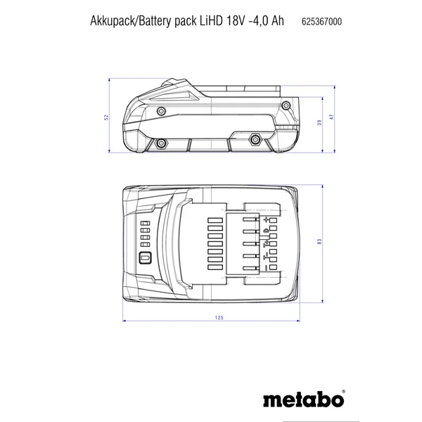 Metabo 625367000 akumulator LiHD 18 V - 4,0 Ah Metabo 625367000 akumulator LiHD 18 V - 4,0 Ah